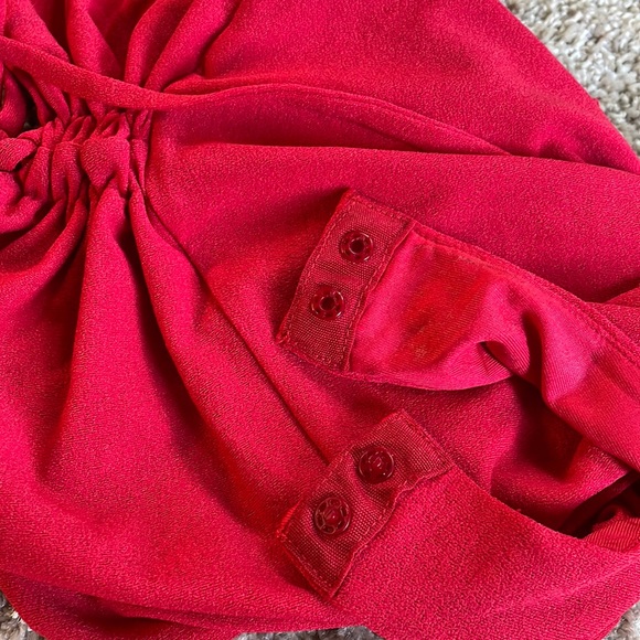 𝗡𝗪𝗧 Tiger mist red ruched bodysuit adjustable straps tie front helation S - Picture 8 of 11